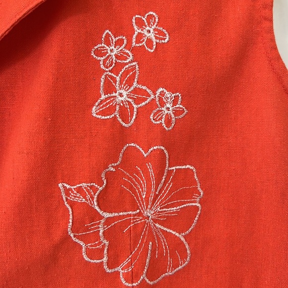 Women Top 100% Cotton Sleeveless Coat Collar Orange Button Down Fitted T… - Picture 4 of 10